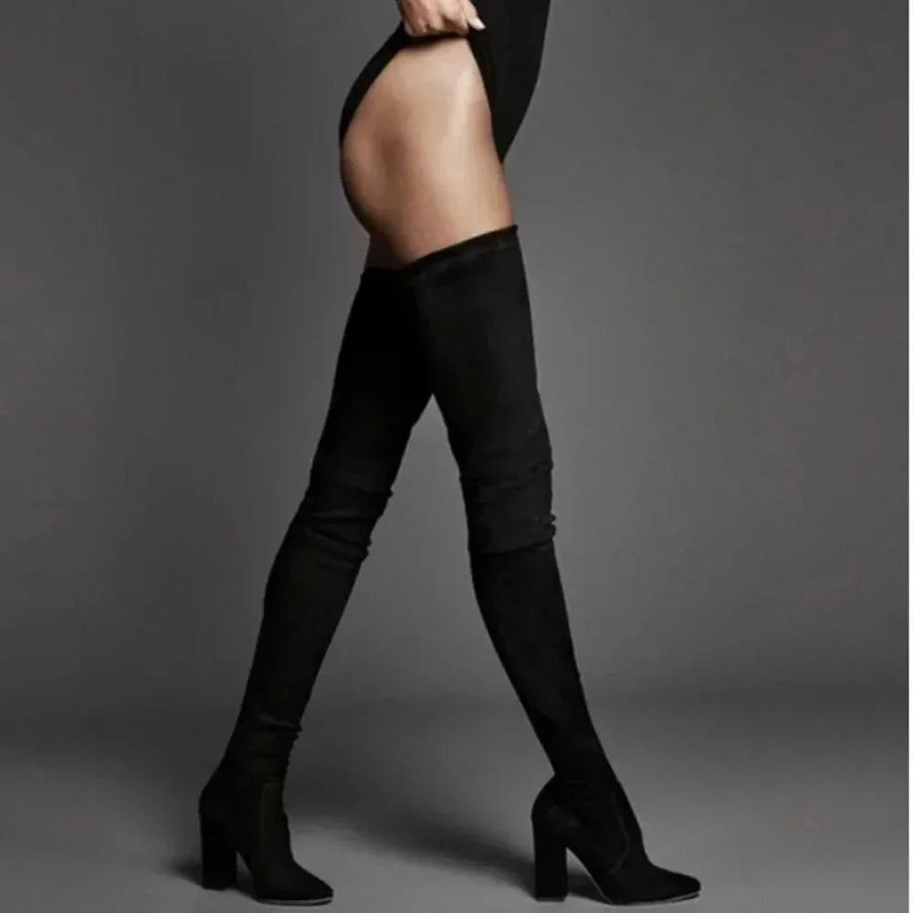 Tamara Mellon Over the Knee Thigh High Suede Black Boots size 37 1/2 or 7.5 US